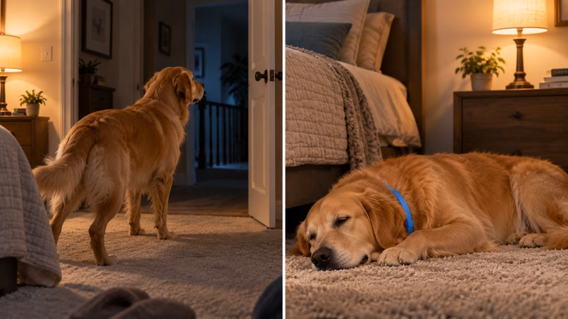 Stressed dog barking and scratching during a thunderstorm